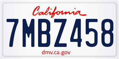 CA license plate 7MBZ458