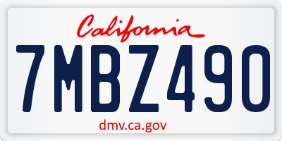 CA license plate 7MBZ490