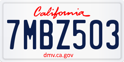 CA license plate 7MBZ503