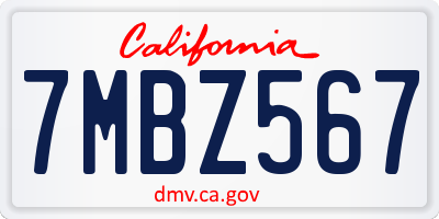 CA license plate 7MBZ567