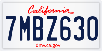 CA license plate 7MBZ630