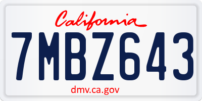 CA license plate 7MBZ643