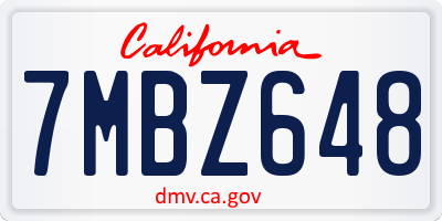 CA license plate 7MBZ648