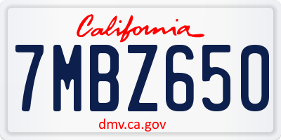 CA license plate 7MBZ650