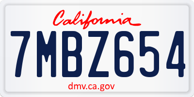 CA license plate 7MBZ654