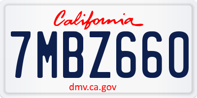 CA license plate 7MBZ660