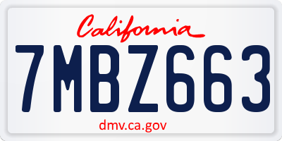 CA license plate 7MBZ663