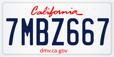 CA license plate 7MBZ667
