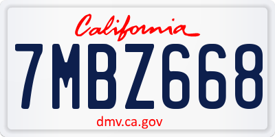 CA license plate 7MBZ668