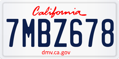 CA license plate 7MBZ678