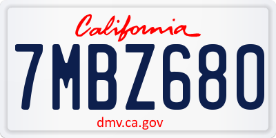CA license plate 7MBZ680