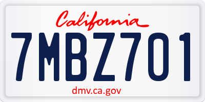 CA license plate 7MBZ701