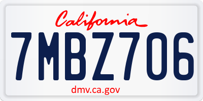 CA license plate 7MBZ706