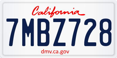 CA license plate 7MBZ728