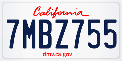 CA license plate 7MBZ755