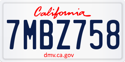 CA license plate 7MBZ758