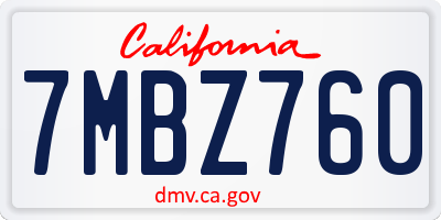 CA license plate 7MBZ760