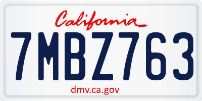 CA license plate 7MBZ763