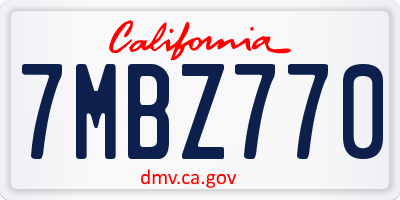 CA license plate 7MBZ770