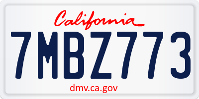 CA license plate 7MBZ773