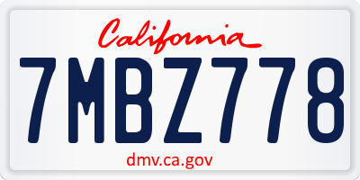 CA license plate 7MBZ778