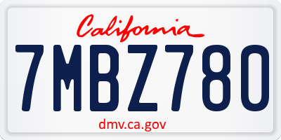 CA license plate 7MBZ780