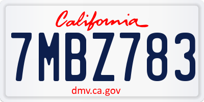 CA license plate 7MBZ783