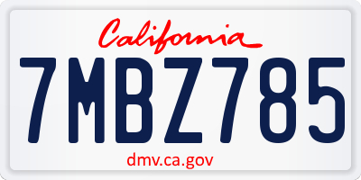 CA license plate 7MBZ785