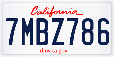 CA license plate 7MBZ786