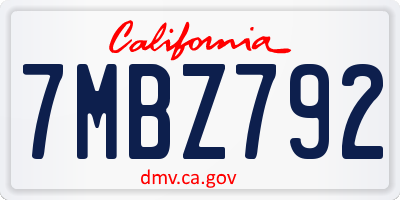 CA license plate 7MBZ792