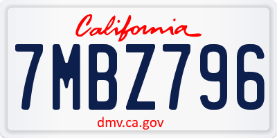 CA license plate 7MBZ796