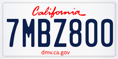 CA license plate 7MBZ800