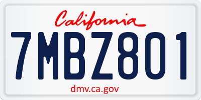 CA license plate 7MBZ801