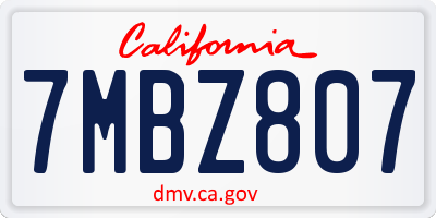 CA license plate 7MBZ807