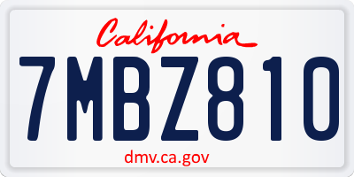 CA license plate 7MBZ810