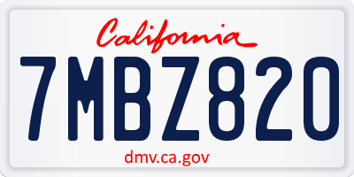 CA license plate 7MBZ820