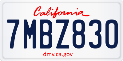 CA license plate 7MBZ830