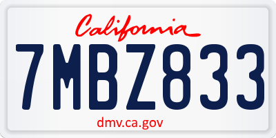 CA license plate 7MBZ833