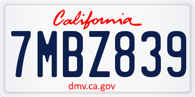 CA license plate 7MBZ839