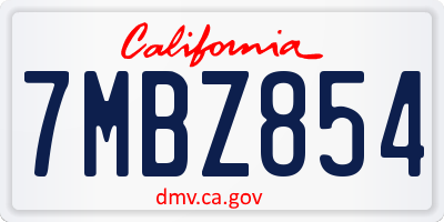 CA license plate 7MBZ854