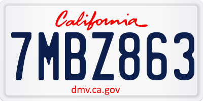 CA license plate 7MBZ863