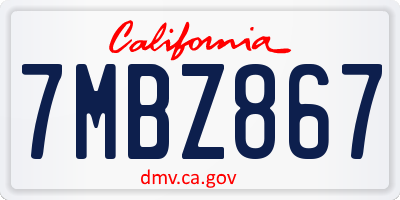 CA license plate 7MBZ867