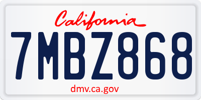 CA license plate 7MBZ868