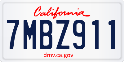 CA license plate 7MBZ911