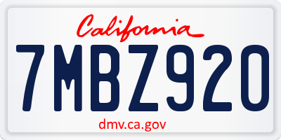 CA license plate 7MBZ920