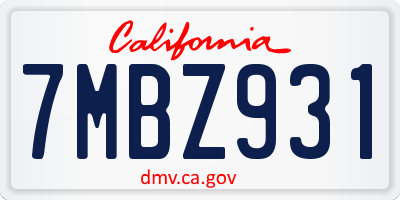 CA license plate 7MBZ931
