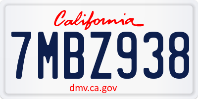 CA license plate 7MBZ938