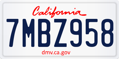 CA license plate 7MBZ958