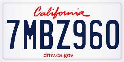 CA license plate 7MBZ960