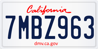 CA license plate 7MBZ963